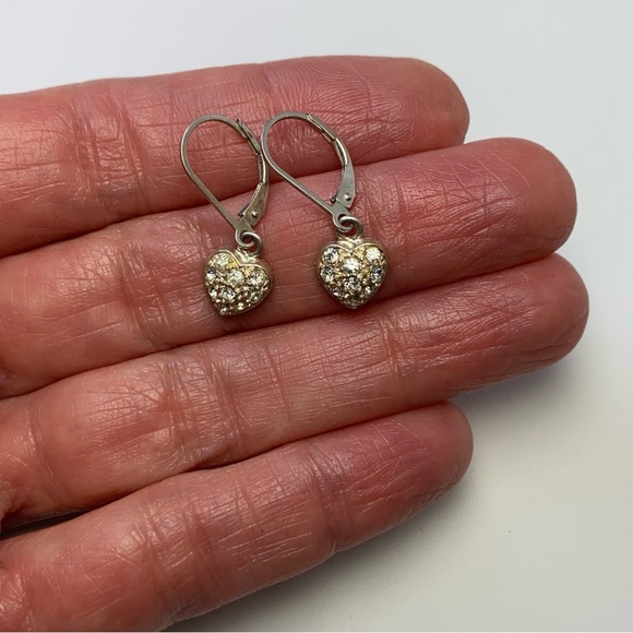 Marsala 925 Dainty Silver Dangling Heart Rhinestone Open Back Leverback Earrings - Picture 6 of 9